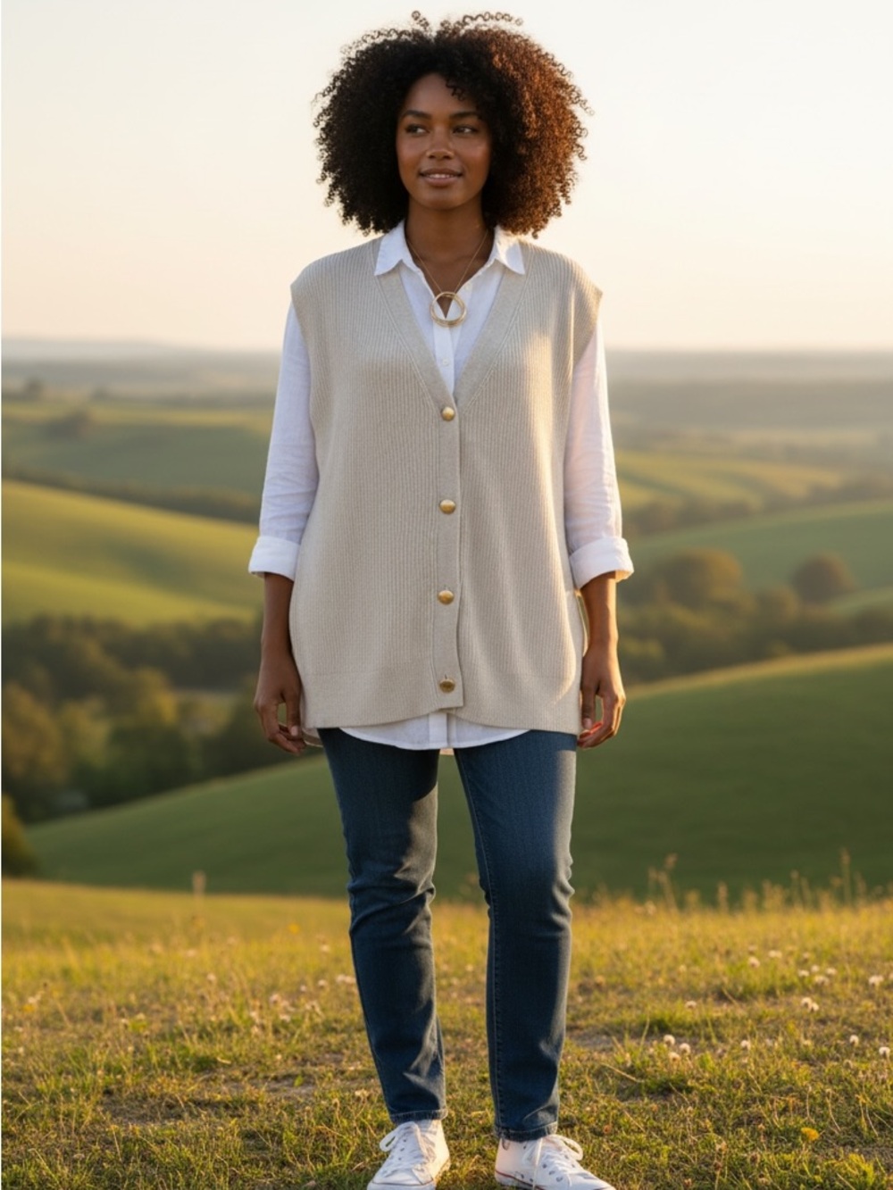 Ava & Viv- Neutral Beige Button Front Knit Vest. Size 3x 24/26